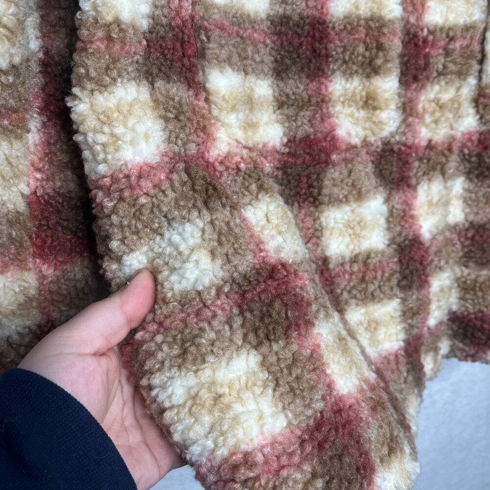 Avec Les Filles Beige Brown Plaid Sherpa Trucker Jacket EUC sz M - Picture 5 of 12